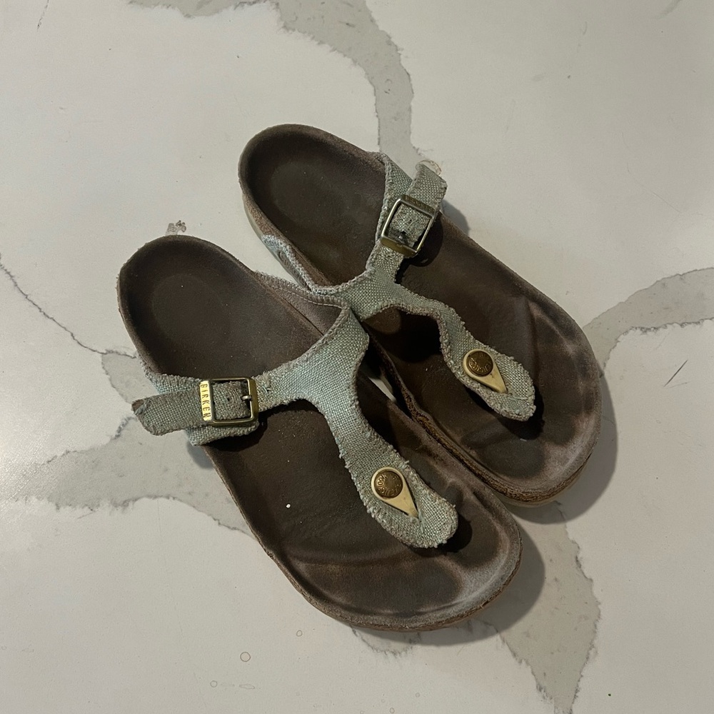 Birkenstocks Gizeh Green Aqua Canvas Fabric Thong Sandals Size‎ 37 7 7.5